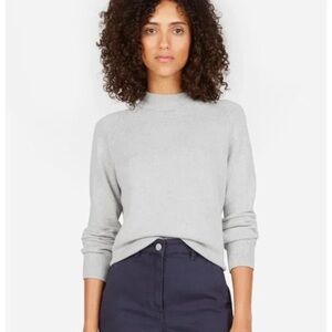 Everlane Cotton Mockneck Crop Raglan Sweater Jumper Mock Neck L Gray